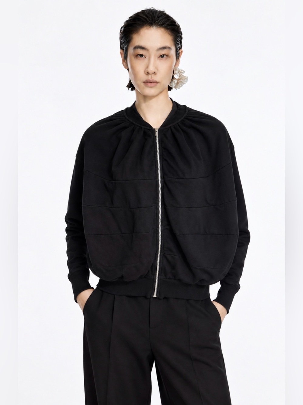 JNBY 100%Cotton Black Oversized Balloon Zip-Up Sweatshirt Jacket Sz M Whimsigoth